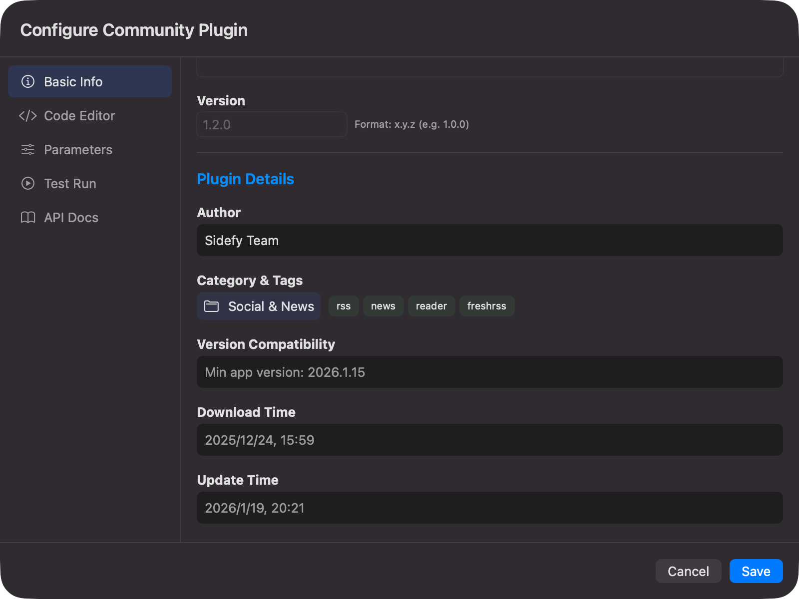 Plugin info before the macOS 26 UI refresh