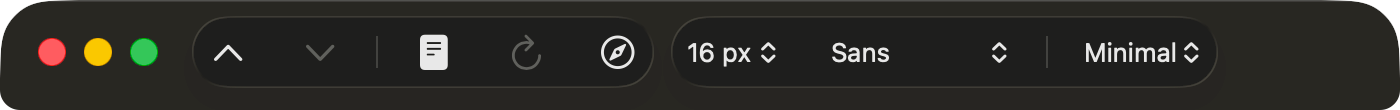 Reader mode toolbar buttons